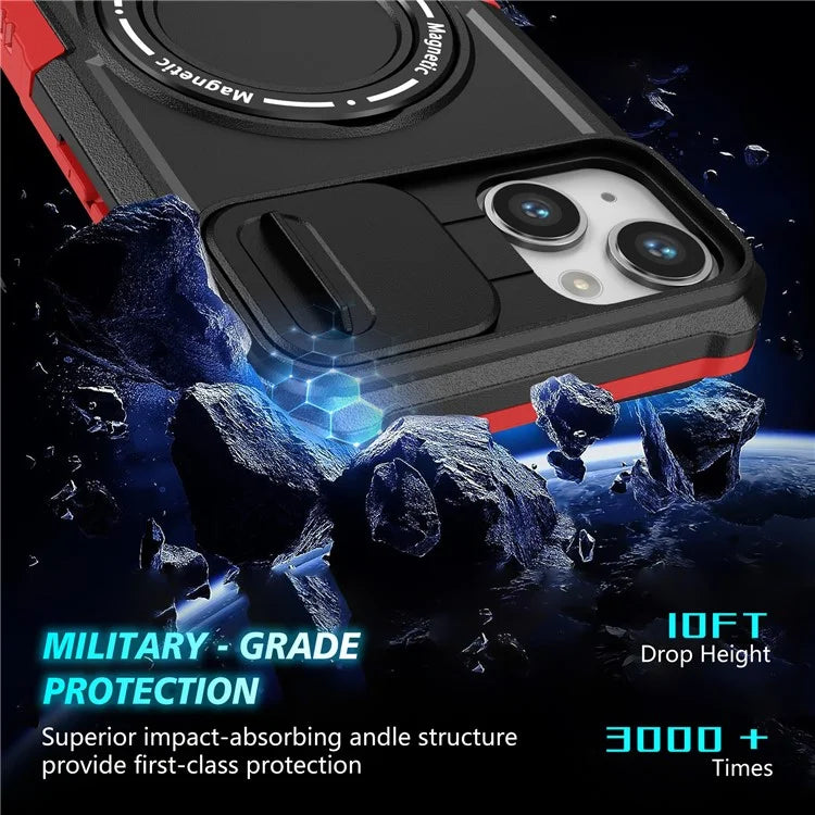 For iPhone 14 Plus Case with Sliding Camera Cover Kickstand Magnetic Phone Shell