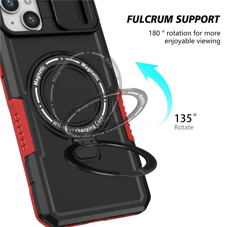 For iPhone 14 Plus Case with Sliding Camera Cover Kickstand Magnetic Phone Shell