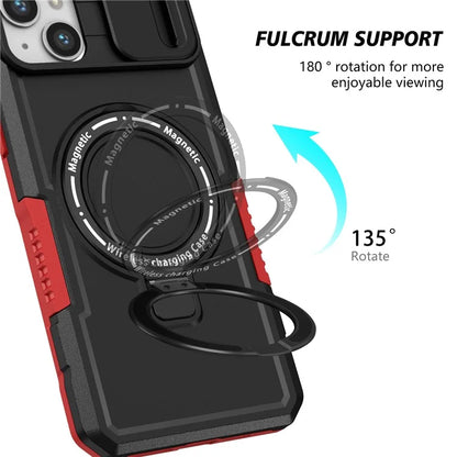 For iPhone 14 Plus Case with Sliding Camera Cover Kickstand Magnetic Phone Shell