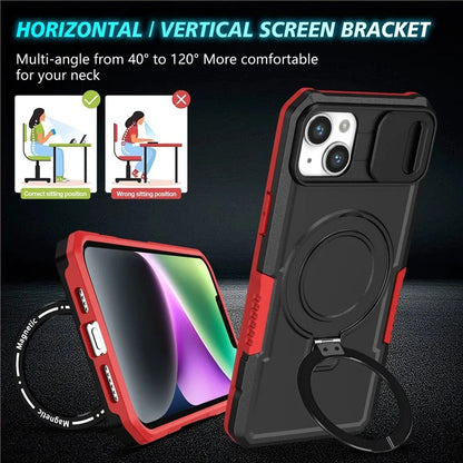 For iPhone 14 Plus Case with Sliding Camera Cover Kickstand Magnetic Phone Shell