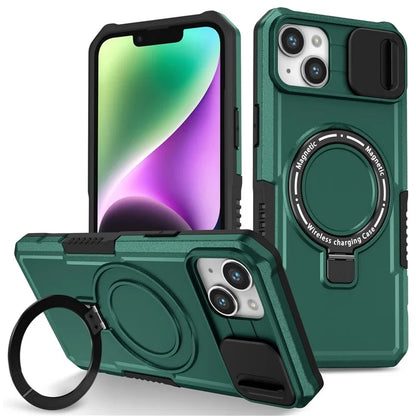 For iPhone 14 Plus Case with Sliding Camera Cover Kickstand Magnetic Phone Shellish Green