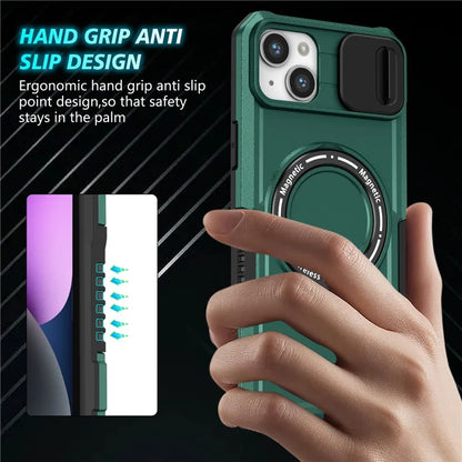 For iPhone 14 Plus Case with Sliding Camera Cover Kickstand Magnetic Phone Shellish Green