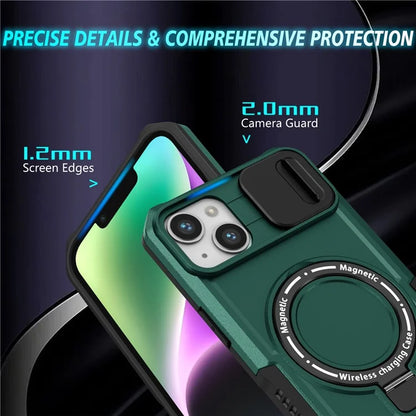 For iPhone 14 Plus Case with Sliding Camera Cover Kickstand Magnetic Phone Shellish Green