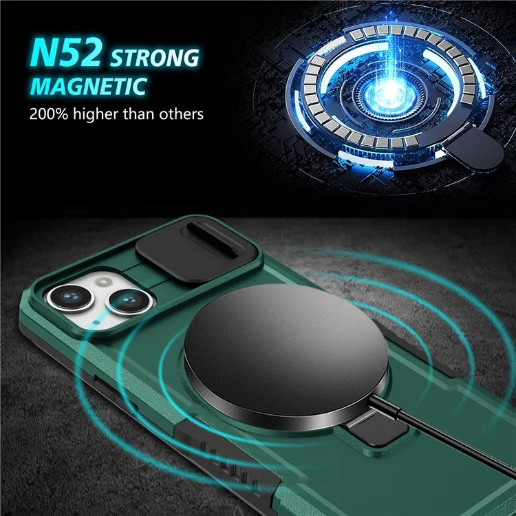 For iPhone 14 Plus Case with Sliding Camera Cover Kickstand Magnetic Phone Shellish Green