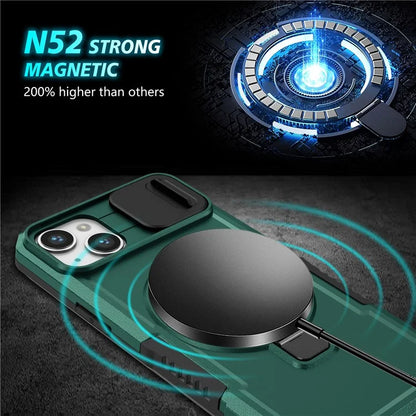 For iPhone 14 Plus Case with Sliding Camera Cover Kickstand Magnetic Phone Shellish Green