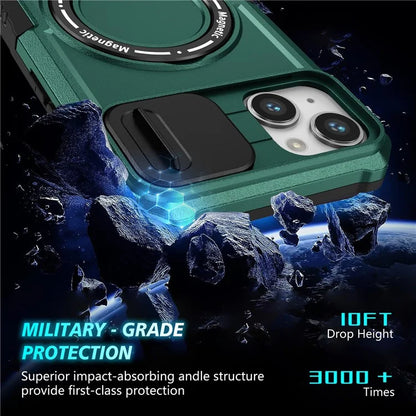 For iPhone 14 Plus Case with Sliding Camera Cover Kickstand Magnetic Phone Shellish Green