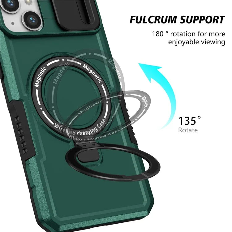 For iPhone 14 Plus Case with Sliding Camera Cover Kickstand Magnetic Phone Shellish Green