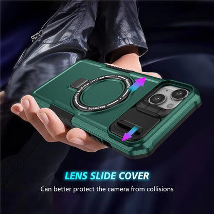For iPhone 14 Plus Case with Sliding Camera Cover Kickstand Magnetic Phone Shellish Green