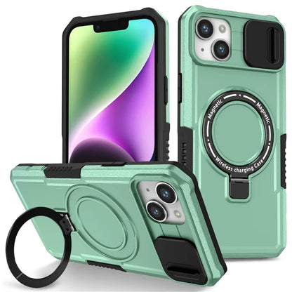 For iPhone 14 Plus Case with Sliding Camera Cover Kickstand Magnetic Phone Shell