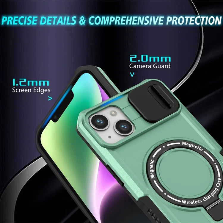 For iPhone 14 Plus Case with Sliding Camera Cover Kickstand Magnetic Phone Shell