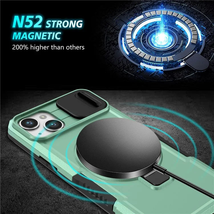 For iPhone 14 Plus Case with Sliding Camera Cover Kickstand Magnetic Phone Shell