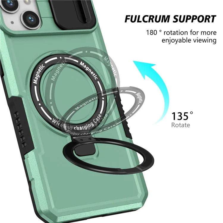 For iPhone 14 Plus Case with Sliding Camera Cover Kickstand Magnetic Phone Shell