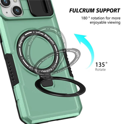 For iPhone 14 Plus Case with Sliding Camera Cover Kickstand Magnetic Phone Shell