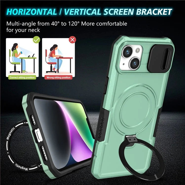 For iPhone 14 Plus Case with Sliding Camera Cover Kickstand Magnetic Phone Shell