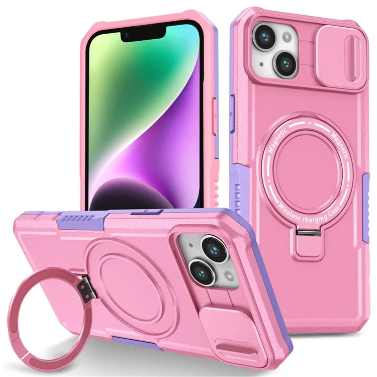 For iPhone 14 Plus Case with Sliding Camera Cover Kickstand Magnetic Phone Shell