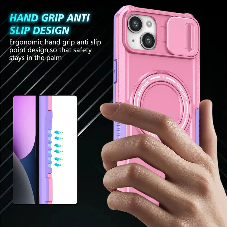 For iPhone 14 Plus Case with Sliding Camera Cover Kickstand Magnetic Phone Shell