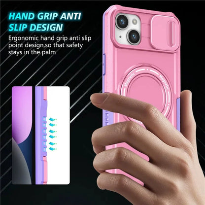 For iPhone 14 Plus Case with Sliding Camera Cover Kickstand Magnetic Phone Shell