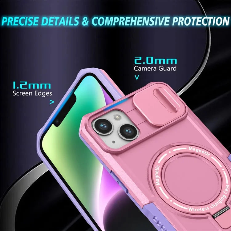 For iPhone 14 Plus Case with Sliding Camera Cover Kickstand Magnetic Phone Shell