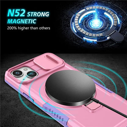 For iPhone 14 Plus Case with Sliding Camera Cover Kickstand Magnetic Phone Shell