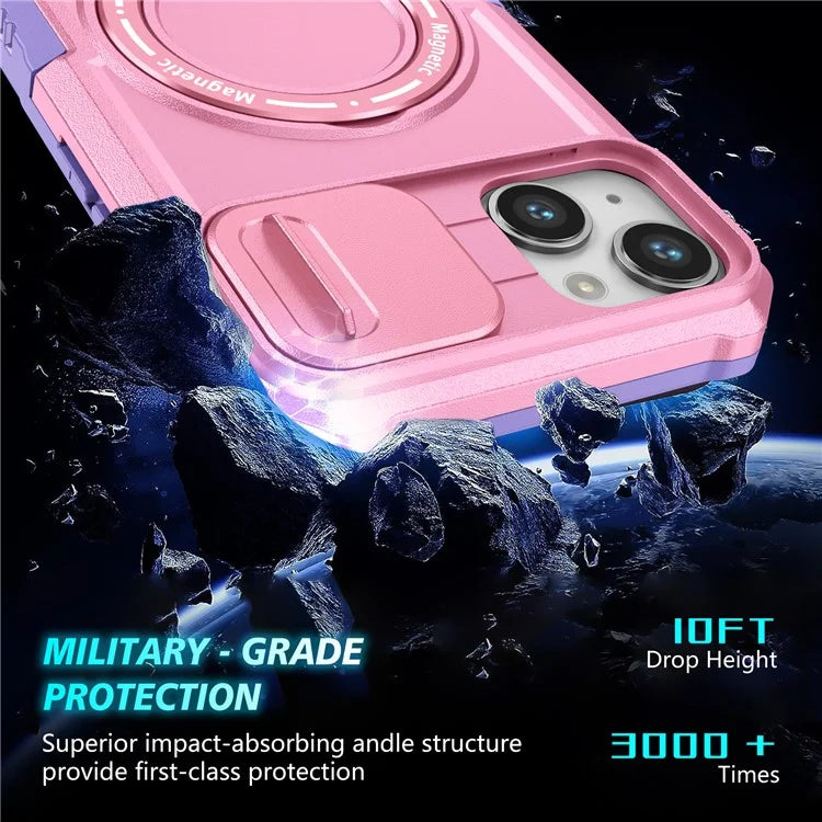For iPhone 14 Plus Case with Sliding Camera Cover Kickstand Magnetic Phone Shell