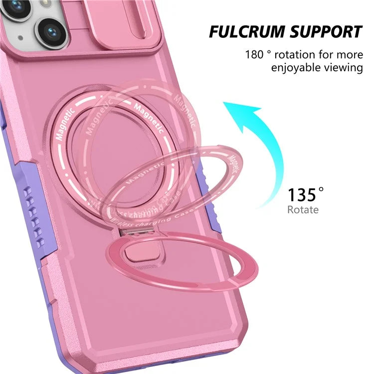 For iPhone 14 Plus Case with Sliding Camera Cover Kickstand Magnetic Phone Shell