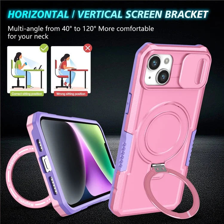 For iPhone 14 Plus Case with Sliding Camera Cover Kickstand Magnetic Phone Shell