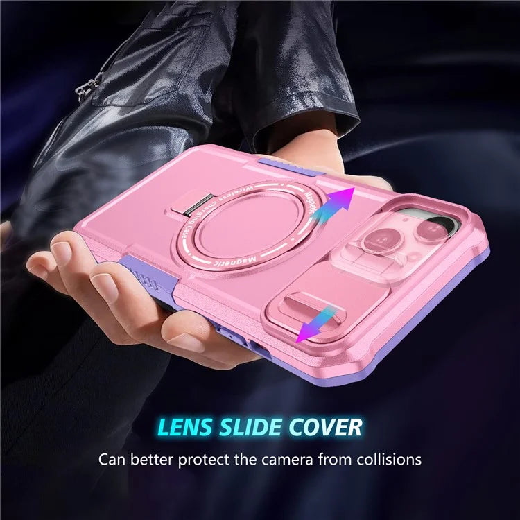 For iPhone 14 Plus Case with Sliding Camera Cover Kickstand Magnetic Phone Shell