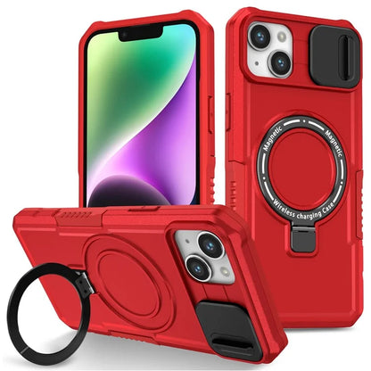 For iPhone 14 Plus Case with Sliding Camera Cover Kickstand Magnetic Phone Shell