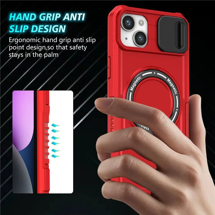 For iPhone 14 Plus Case with Sliding Camera Cover Kickstand Magnetic Phone Shell