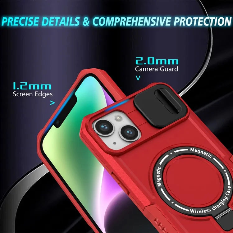For iPhone 14 Plus Case with Sliding Camera Cover Kickstand Magnetic Phone Shell