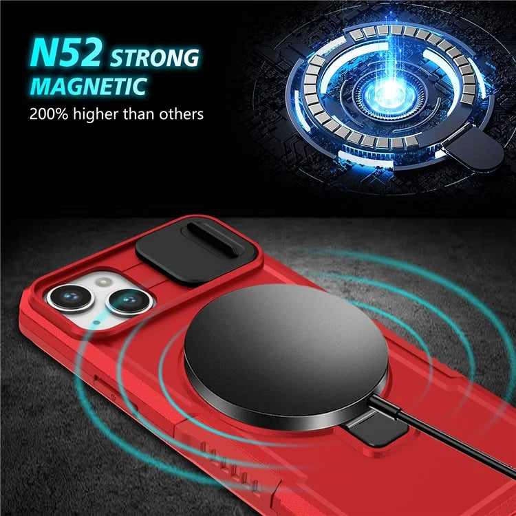 For iPhone 14 Plus Case with Sliding Camera Cover Kickstand Magnetic Phone Shell
