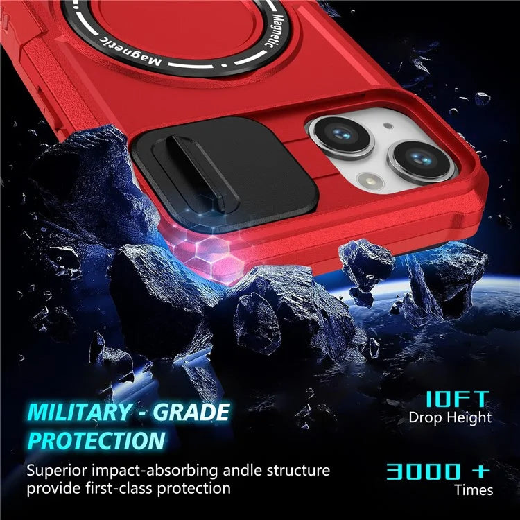 For iPhone 14 Plus Case with Sliding Camera Cover Kickstand Magnetic Phone Shell