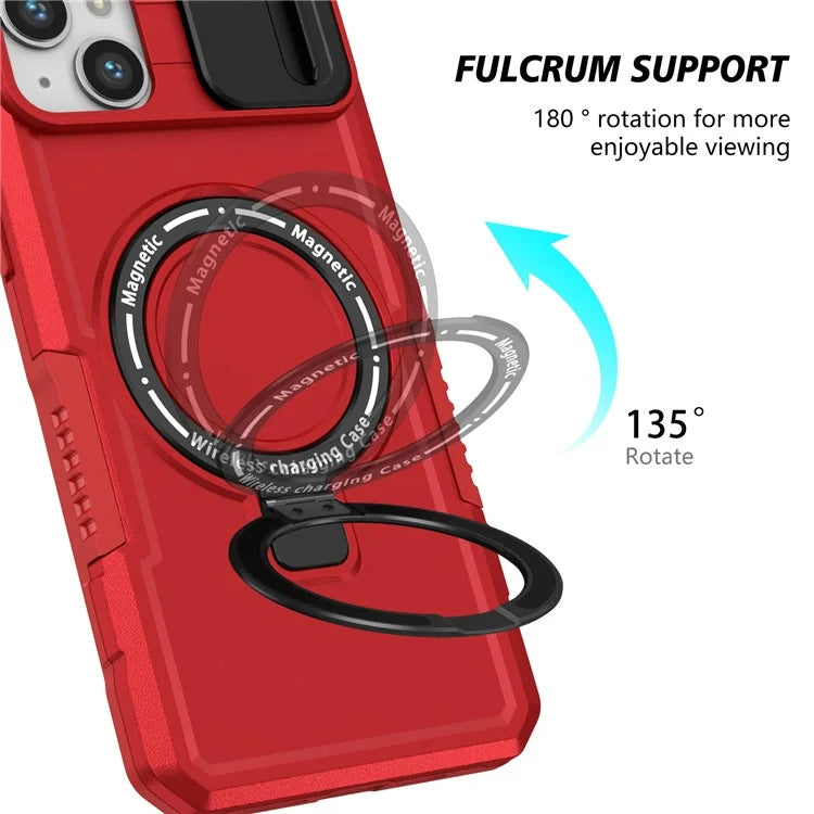 For iPhone 14 Plus Case with Sliding Camera Cover Kickstand Magnetic Phone Shell
