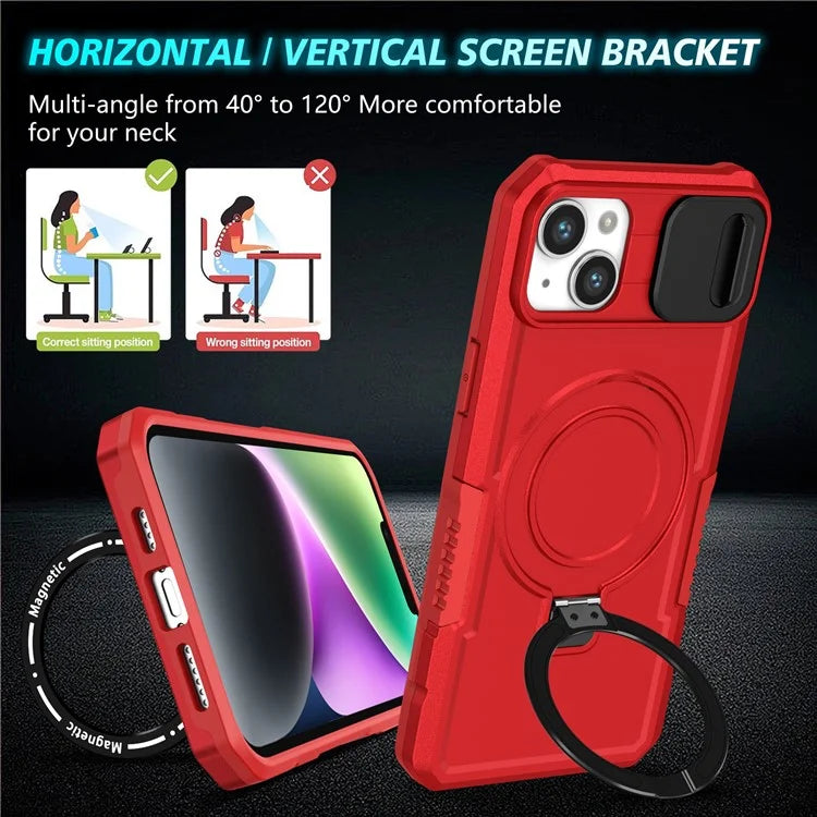 For iPhone 14 Plus Case with Sliding Camera Cover Kickstand Magnetic Phone Shell