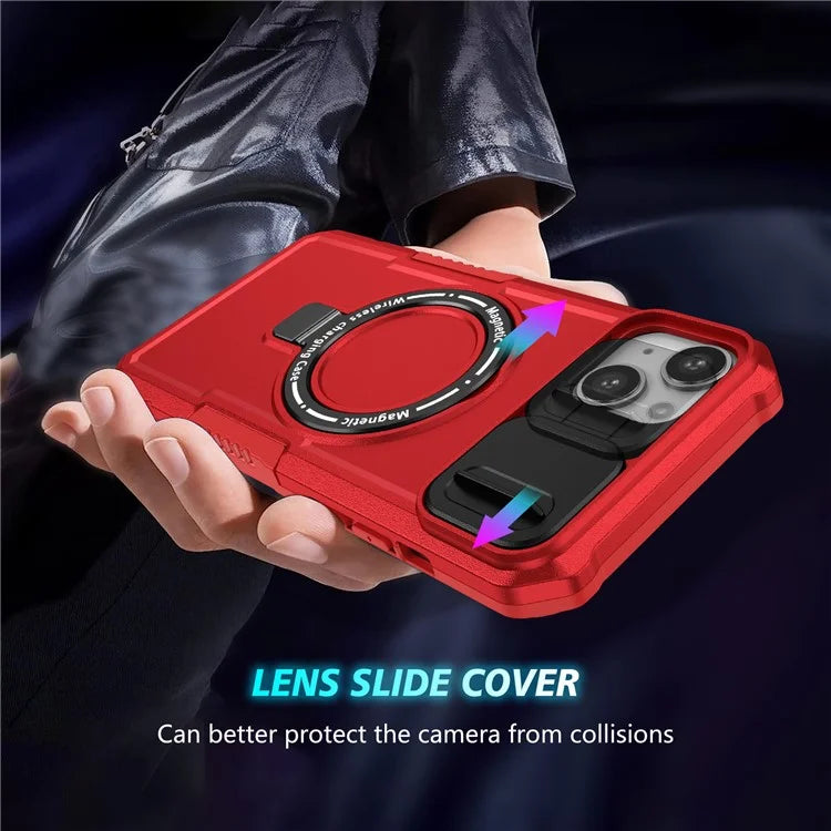 For iPhone 14 Plus Case with Sliding Camera Cover Kickstand Magnetic Phone Shell