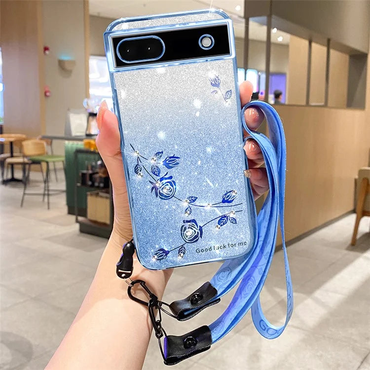 KADEM For Google Pixel 7a Case Cell Phone Glitter TPU Cover with Strap