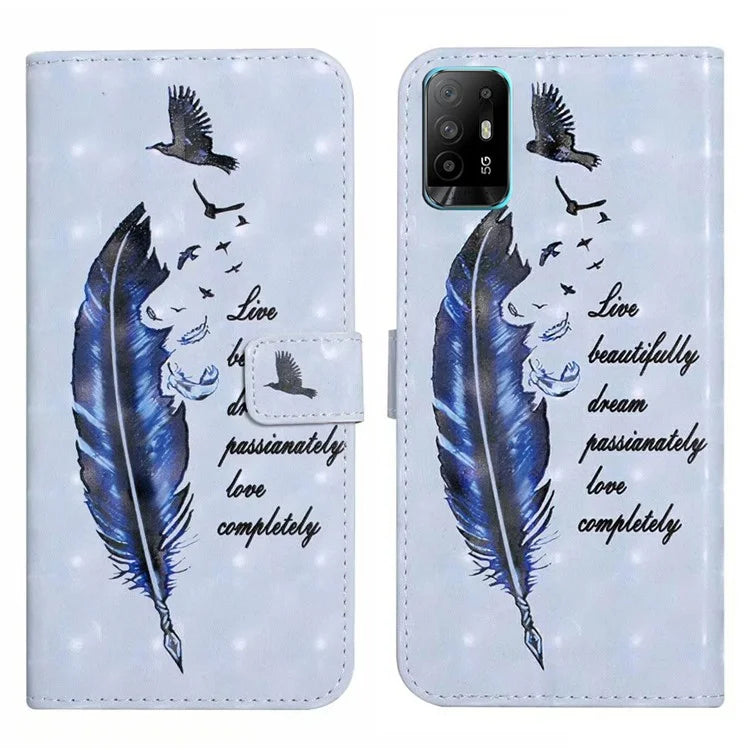 For Oppo A94 5G Case 3D Pattern PU Leather Stand Protective Cover