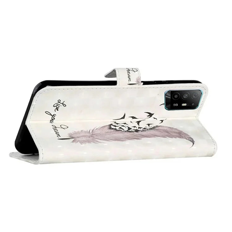 For Oppo A94 5G Case 3D Pattern PU Leather Stand Protective Cover
