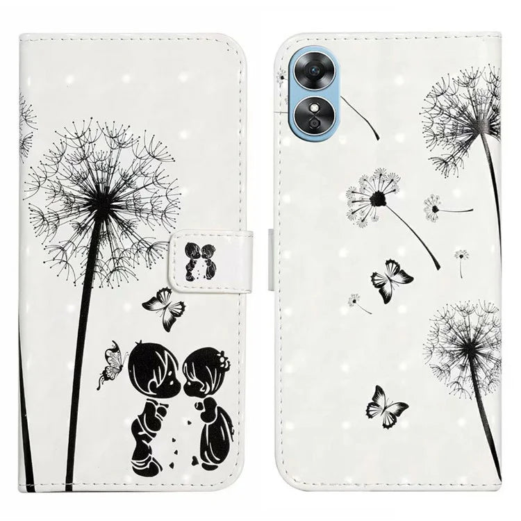 For Oppo A17 4G Case Stand Pattern Printing PU Leather Protective Phone Cover
