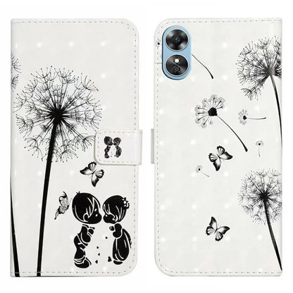For Oppo A17 4G Case Stand Pattern Printing PU Leather Protective Phone Cover