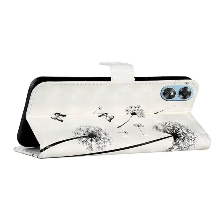 For Oppo A17 4G Case Stand Pattern Printing PU Leather Protective Phone Cover