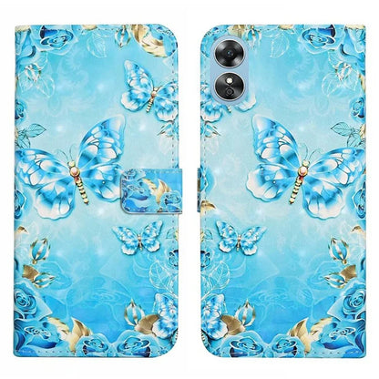For Oppo A17 4G Case Stand Pattern Printing PU Leather Protective Phone Cover