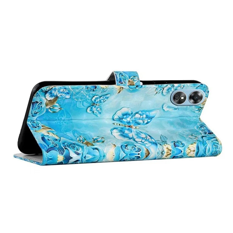 For Oppo A17 4G Case Stand Pattern Printing PU Leather Protective Phone Cover