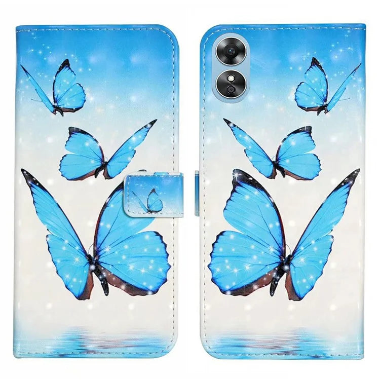 For Oppo A17 4G Case Stand Pattern Printing PU Leather Protective Phone Cover