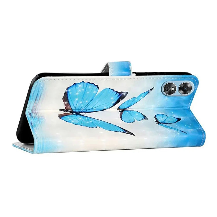 For Oppo A17 4G Case Stand Pattern Printing PU Leather Protective Phone Cover