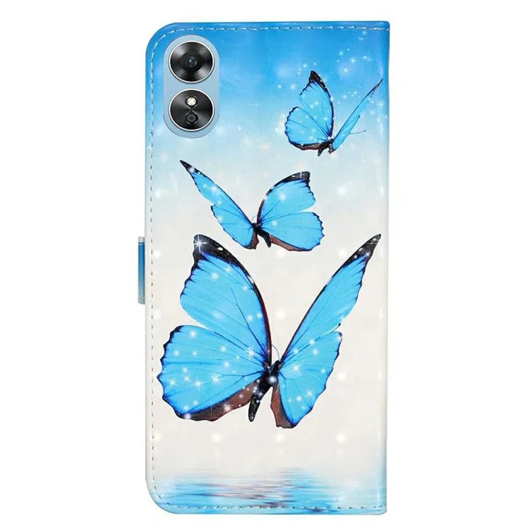 For Oppo A17 4G Case Stand Pattern Printing PU Leather Protective Phone Cover