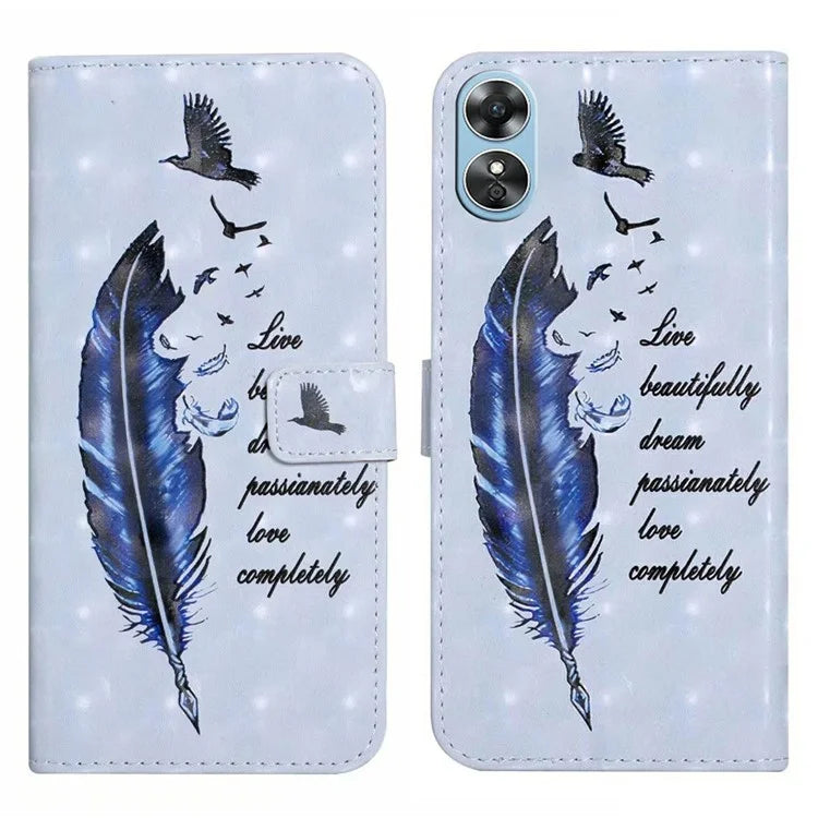 For Oppo A17 4G Case Stand Pattern Printing PU Leather Protective Phone Cover