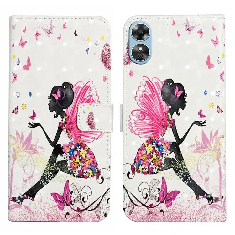 For Oppo A17 4G Case Stand Pattern Printing PU Leather Protective Phone Cover