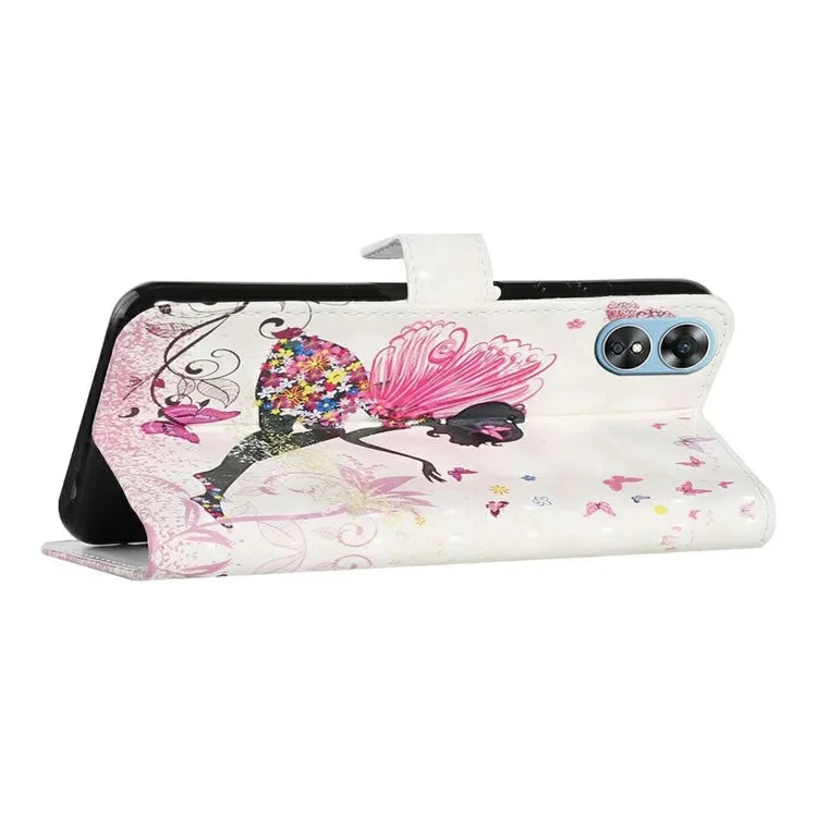 For Oppo A17 4G Case Stand Pattern Printing PU Leather Protective Phone Cover
