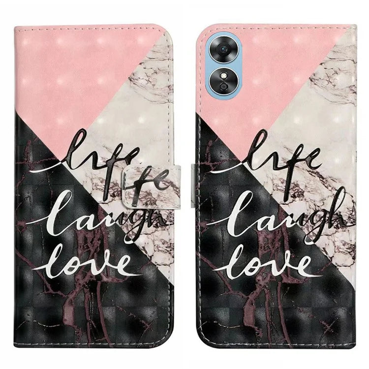 For Oppo A17 4G Case Stand Pattern Printing PU Leather Protective Phone Cover